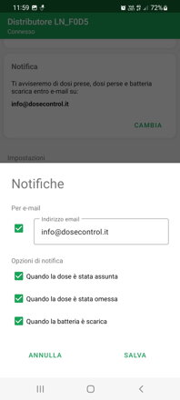 Avvisi e-mail | applicazione DoseControl