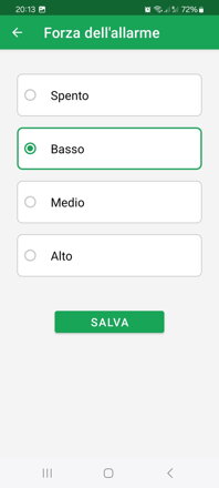 Panoramica dell'intensità dell'allarme: spento, basso, medio o alto