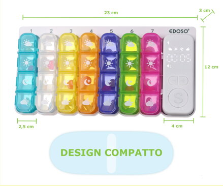Grande dosatore elettronico settimanale per 7 giorni con allarme intelligente e display a LED EDOSO – Modello 2026, prodotto in Italia